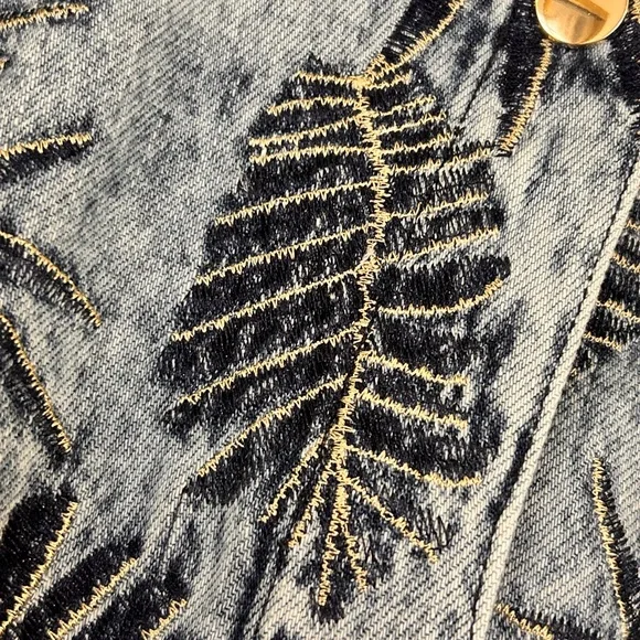 Guess Women's Blue Gold Embroidered Burnished Bomber Jacket Size XL - Picture 4 of 10